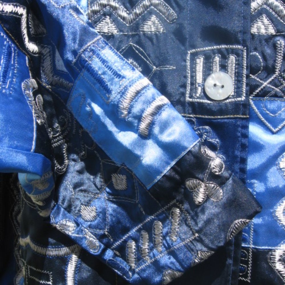 Blue Patchwork Embroidered Lightweight Jacket - image 5